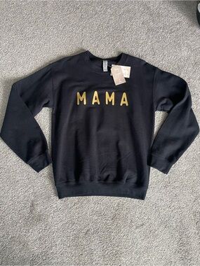 Black MAMA Graphic Crewneck Sweatshirt - Gold Lettering